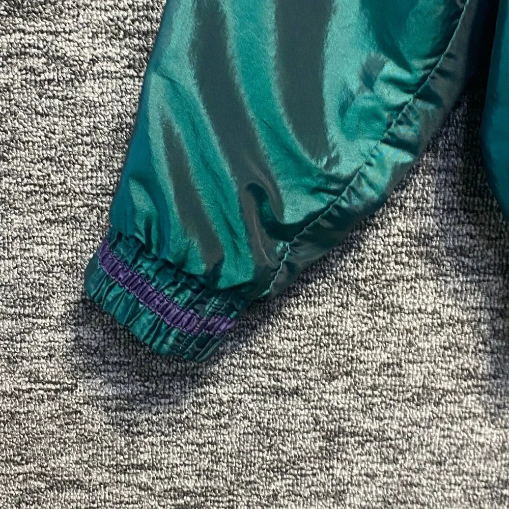 Vintage Outbrook Windbreaker Jacket Womens L Large Teal Purple Plaid Colorblock
